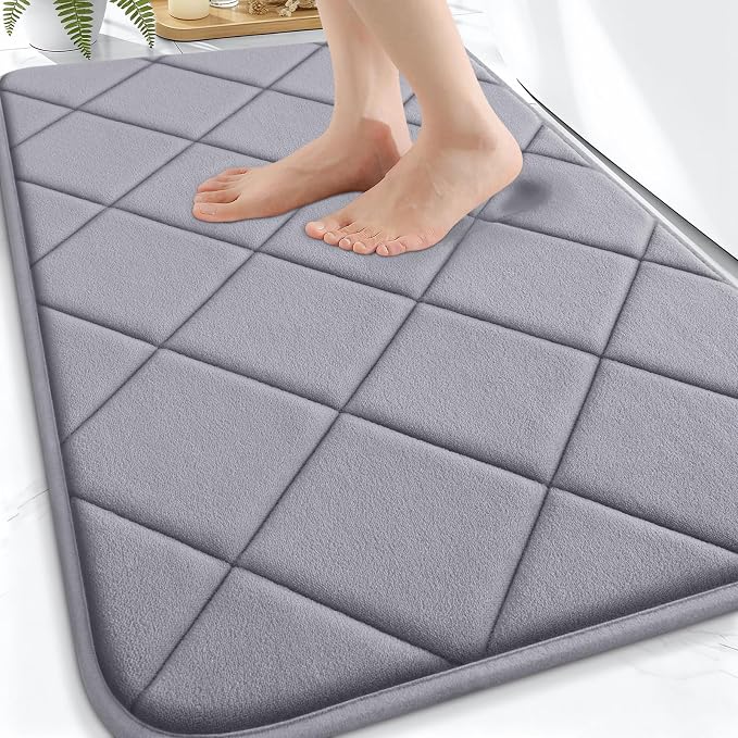 OLANLY Memory Foam Bath Mat 30x20, Ultra Soft and Absorbent Bathroom Rugs | Medium Grey, Quick Dry, Machine Washable Shower Bath Rugs, Comfortable Bath Carpet for Bathroom Floor, Tub and Shower