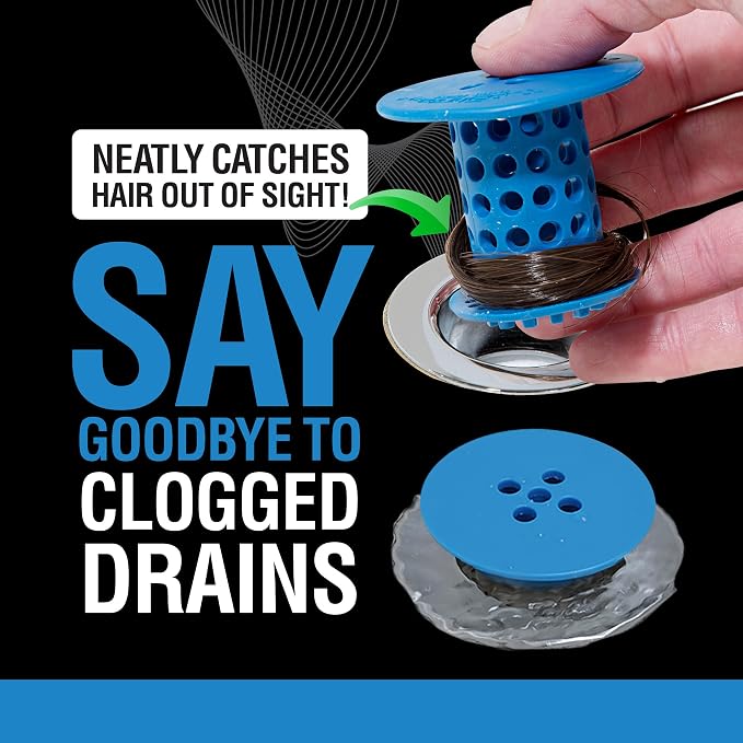 TubShroom Bathtub Drain Hair Catcher – In-Drain Tub Strainer & Clog Prevention Protector, Fits Standard 1.4”–1.75” Tub Drains, Easy Clean, Captures Human & Pet Hair out of Sight (Blue)