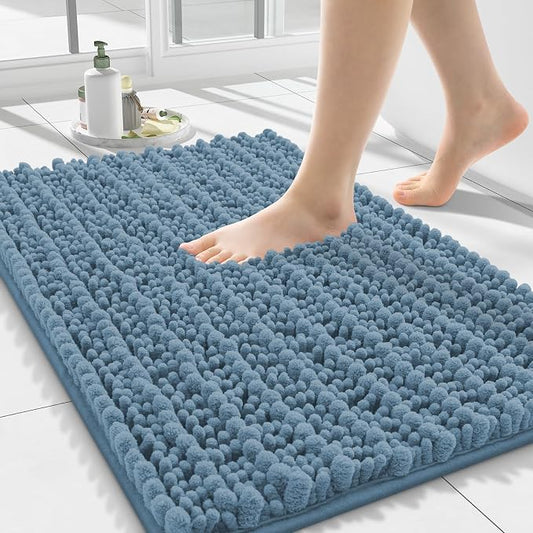 Smiry Bathroom Rugs 24X16, Extra Soft Rubber Backing Chenille Bath Mats | Grayish Blue Machine Washable Non Slip Quick Dry Bath Mats for Bathroom Floor, Tub, Shower, Home Decor Accessories