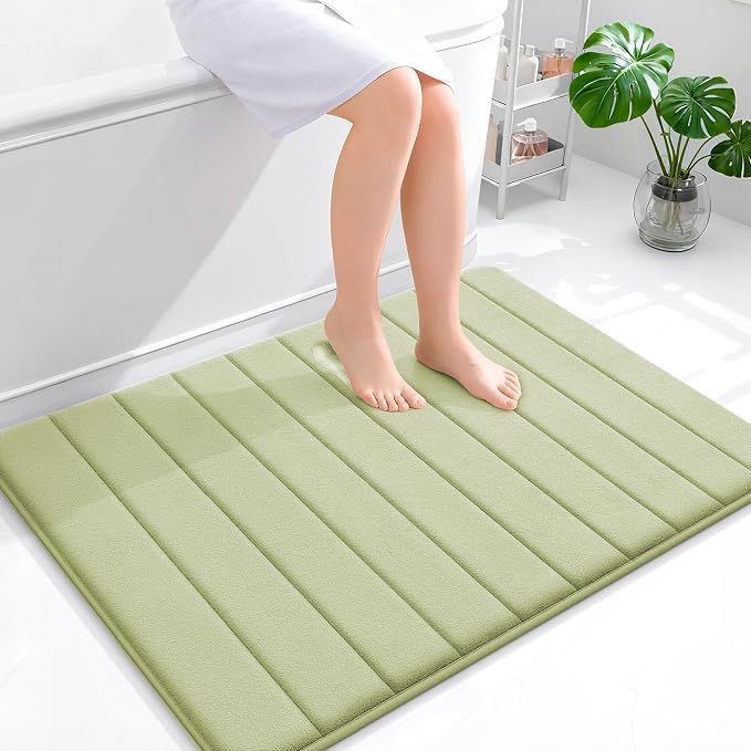 OLANLY Memory Foam Large Bath Mat 40x32, Super Soft Absorbent Bathroom Rugs | Vanilla, Quick Dry Bath Rug, Machine Washable Shower Floor Mats, Bathmat Carpet for Bathroom Floor, Tub and Shower