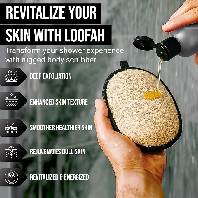 SERRENTO Loofah Body Scrubber, Shower Loofah for Men, Luffa Sponge 2PCS | Made from natural Egyptian luffa fibers to gently exfoliate skin and leave your body feeling clean and refreshed
