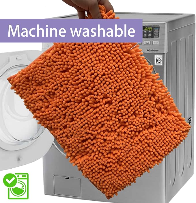 RUN HELIX Bathroom Rugs 3 Pieces Orange Bath Rugs Fall Shower Rugs with U-Shaped Contour Toilet Mat Absorbent Chenille Plush Bath Mats Non Slip Bath Rugs Bathroom Floor Mats Bath Mat Living Rug Set