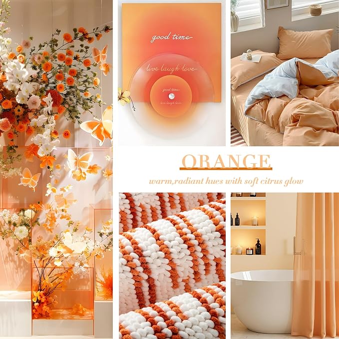 Bathroom Rugs Sets 2 Piece, Fall Bath Mat 20"x47"+20"x32", Orange | Loop Pile Chenille, Non Slip TPR Rubber Backing, Abstract Stripe, Soft Thick Absorbent Washable, Runner Rug for Bathroom