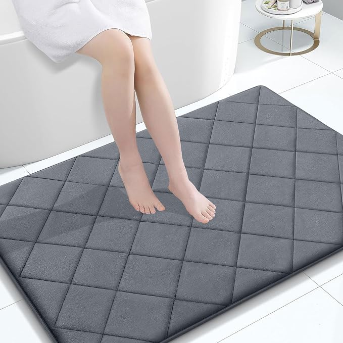OLANLY Memory Foam Bath Mat 40x32, Ultra Soft and Absorbent Bathroom Rugs | Dark Grey, Quick Dry, Machine Washable Shower Bath Rugs, Comfortable Bath Carpet for Bathroom Floor, Tub and Shower