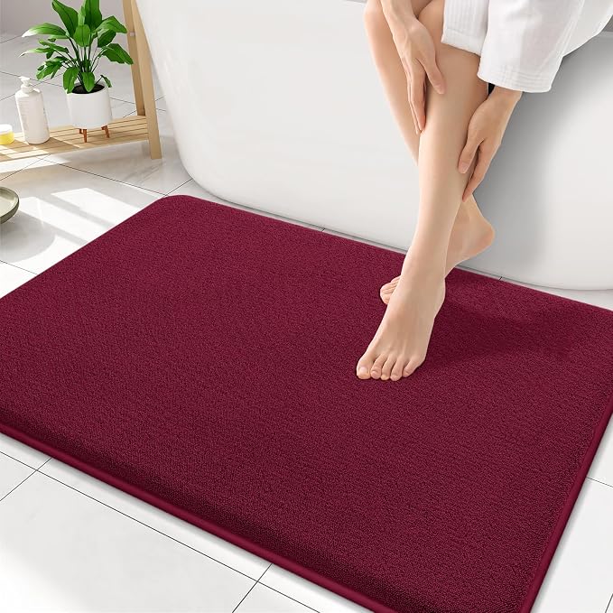 Smiry Memory Foam Bath Mat 34x21, Extra Soft Absorbent Bathroom Rugs | Burgundy Quick Dry, Machine Washable Bath Mats for Bathroom, Shower, Tub and Home Decor Accessories