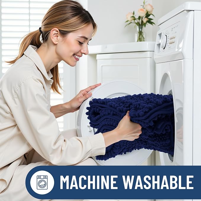 Smiry Bathroom Rugs 59X20, Extra Soft Rubber Backing Chenille Bath Mats | Navy Blue Machine Washable Non Slip Quick Dry Bath Mats for Bathroom Floor, Tub, Shower, Home Decor Accessories