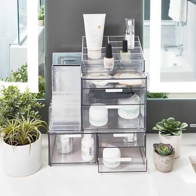 iDesign The Sarah Tanno Collection Plastic Cosmetics and Makeup Palette Organizer, 7-Compartment, Clear, 20.3 cm × 10.1 cm × 7.6 cm