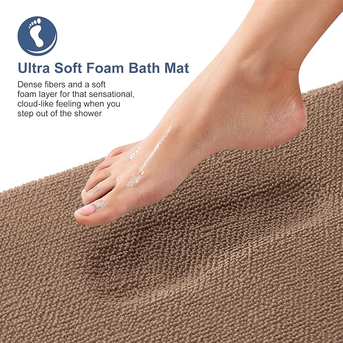 OLANLY Thick Memory Foam Bathroom Rugs 36x24, Absorbent Bath Mat, Mocha | Soft Quick Dry Bath Rugs, Non-Slip, Machine Washable Carpet for Bathroom Floor, Tub and Shower, Home Decor Accessories