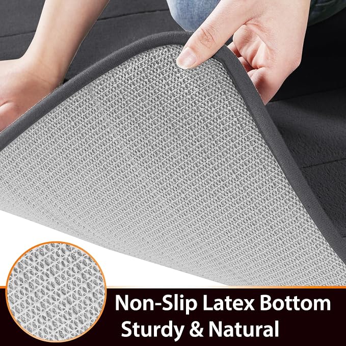Yimobra Memory Foam Bath Mat, Super Soft Absorbent Bathroom Rug Non Slip, Quick Dry, Machine Washable Floor Carpet for Tub Shower, Home Decor Accessories, 24x17, Dark Gray