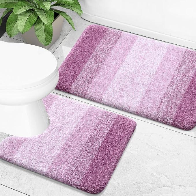 OLANLY Micorfiber Bathroom Rug Set 2 Piece, 30"x20"+U-Shaped 24"x20" | Pinkish-Purple, Soft Absorbent Bath Mats and Contour Toilet Rug, Non-Slip, Machine Wash Dry, Plush Bath Mats for Bathroom