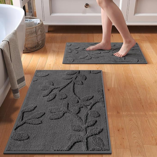 Bathroom Rugs Sets, Thin Non Slip Bath Mat Browm 16"x24"-2 Piece | Quick Dry Absorbent Washable Rubber Backing Bath Rug Shower Mat Bathroom Floor Mat For Sink Bathtub Beside Shower Entrance