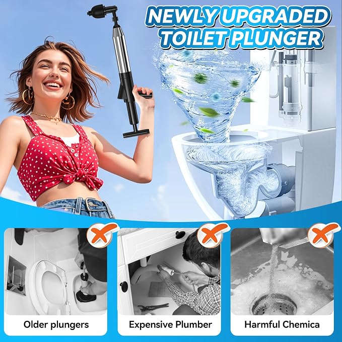 Toilet Plunger, Upgraded High Pressure Toilet Plunger Air Plungers Sink Plunger with Visual Barometer, Stainless Steel Air Drain Blaster, Powerful Drain Clog Remover for Bathroom,Kitchen,Clogged Pipe