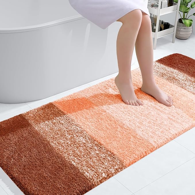 OLANLY Bathroom Runner Rug 59x24, Extra Soft Absorbent Microfiber Bath Rugs | Orange, Non-Slip Quick-Drying Rubber Backing, Washable Long Bath Mat for Floor, Tub and Shower, Home Decor