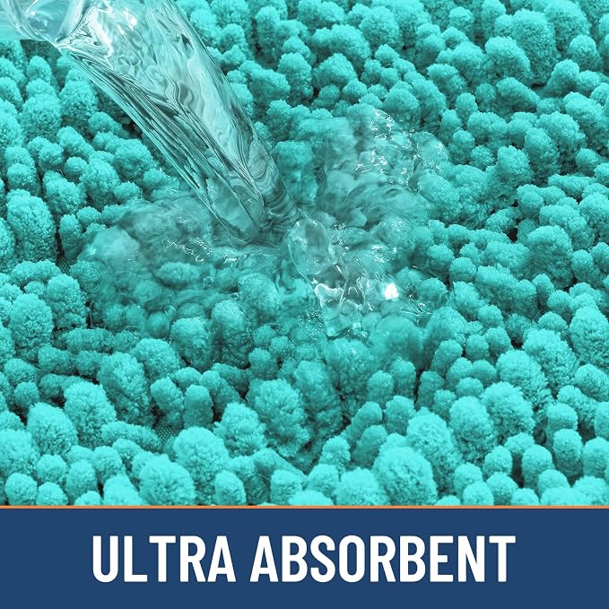 Smiry Bathroom Rugs 44X24, Extra Soft Rubber Backing Chenille Bath Mats | Turquoise Machine Washable Non Slip Quick Dry Bath Mats for Bathroom Floor, Tub, Shower, Home Decor Accessories