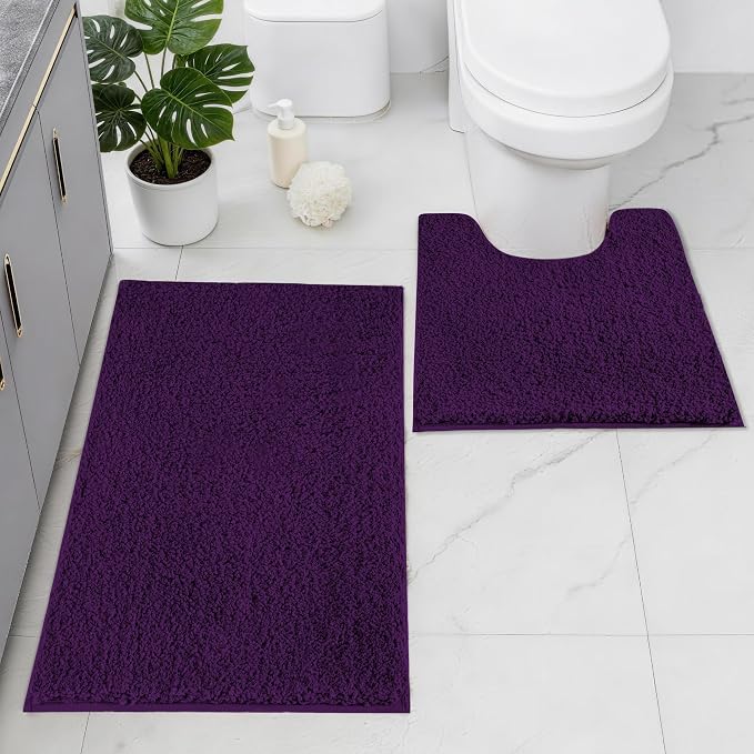 Bathroom Rugs Sets 2 Piece Non Slip Washable Bath Mat Set | Microfiber bath rug set with toilet mats for bathroom , Soft Absorbent toilet rug set TPR Rubber Backed bathroom floor mat