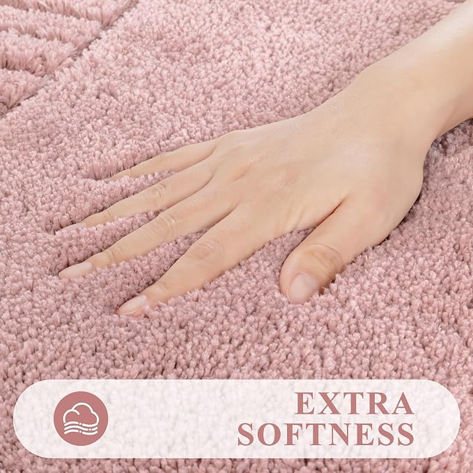 Pauwer Bathroom Rugs Sets 3 Piece, Microfiber Bath Mat Set, Dusty Pink | Non Slip Washable, Soft Plush, Extra Absorbent Bath Mats, U Shaped Contour Toilet Rug for Bathroom