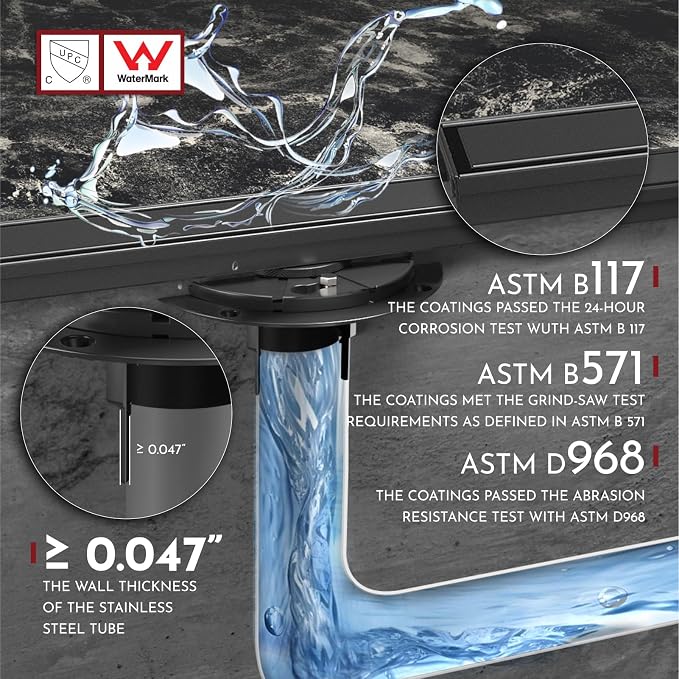 WEBANG 12 Inch Linear Shower Drain Rectangular Floor Drain with Accessories Reversible 2-in-1 Cover Tile Insert Grate Removable SUS304 Stainless Steel CUPC Certified Matte Black
