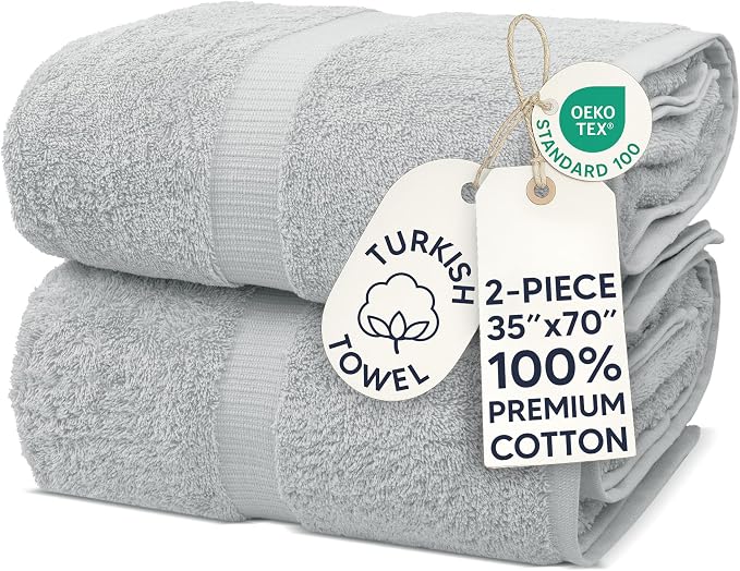 Chakir Turkish Linens, 100% Cotton Premium Quality Turkish Bath Sheets (35''x70'' Large Bath Sheet Towels - Silver Gray) | 100% cotton bath sheets, 35x70 oversized, OEKO-TEX certified, soft plush and absorbent