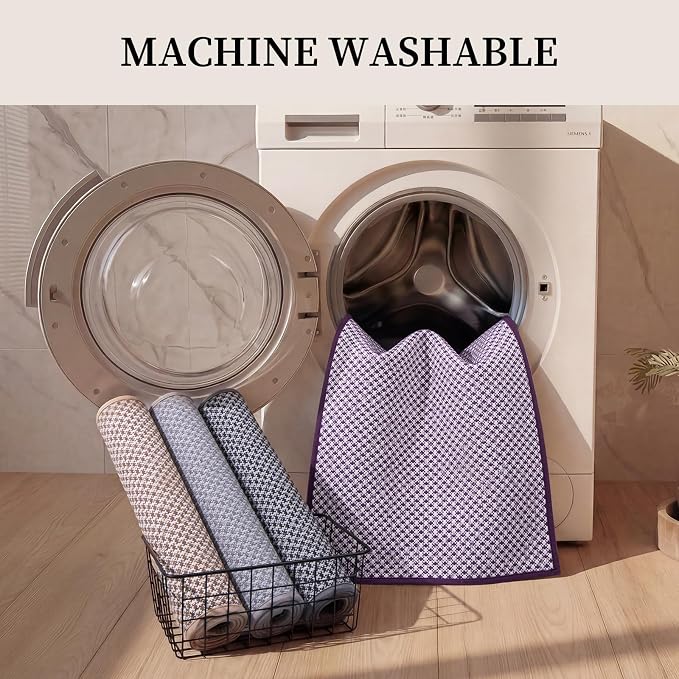 YIHOUSE Thin Bath Mat Purple Bathroom Rugs Sets 5 Pieces, Non Slip Absorbent Bath Mats Quick Dry, Woven Braided Rugs Washable, Rubber Tapetes para Baño for Bathroom Toilet,Bathtub