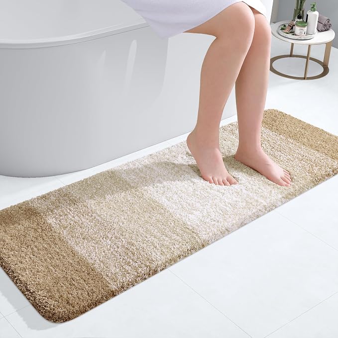 OLANLY Bathroom Runner Rug 47x17, Extra Soft Absorbent Microfiber Bath Rugs | Tan, Non-Slip Quick-Drying Rubber Backing, Machine Washable Long Bath Mat for Floor, Tub and Shower, Home Decor Accessories