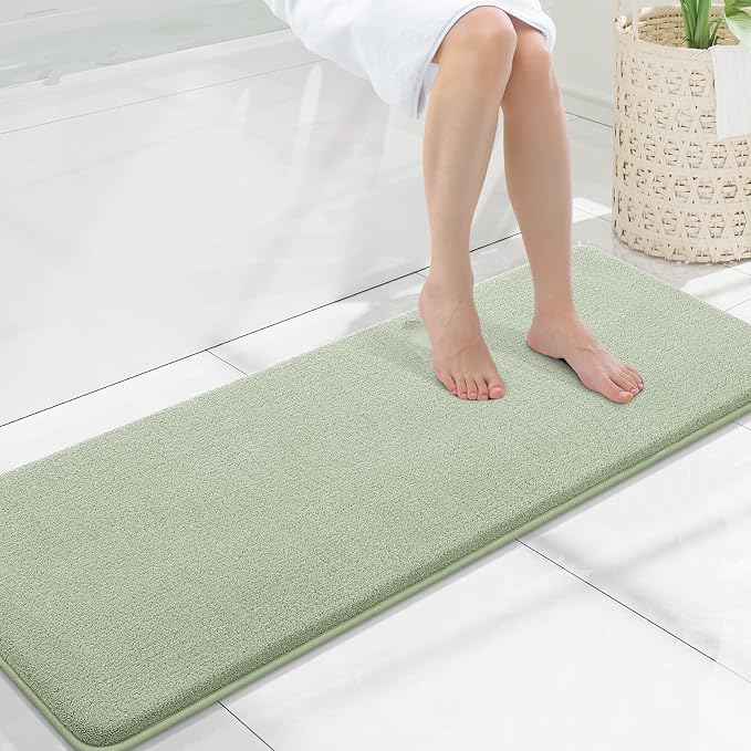 Smiry Memory Foam Bath Mat 47x17, Extra Soft Absorbent Bathroom Rugs | Sage Green Quick Dry, Machine Washable Bath Mats for Bathroom, Shower, Tub and Home Decor Accessories