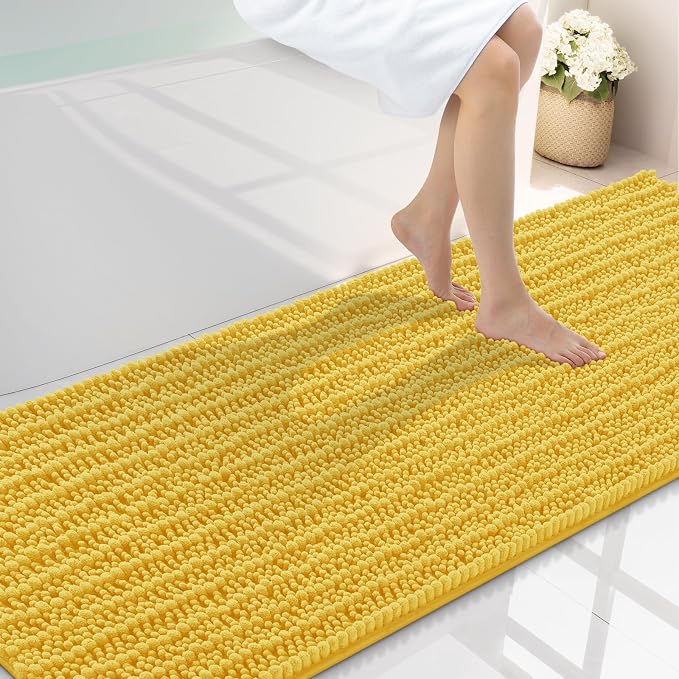 Smiry Bathroom Rugs 70X24, Extra Soft Rubber Backing Chenille Bath Mats | Yellow Machine Washable Non Slip Quick Dry Bath Mats for Bathroom Floor, Tub, Shower, Home Decor Accessories