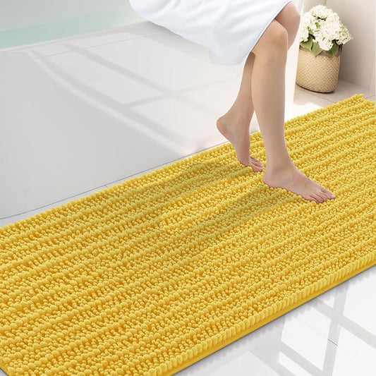 Smiry Bathroom Rugs 70X24, Extra Soft Rubber Backing Chenille Bath Mats | Yellow Machine Washable Non Slip Quick Dry Bath Mats for Bathroom Floor, Tub, Shower, Home Decor Accessories