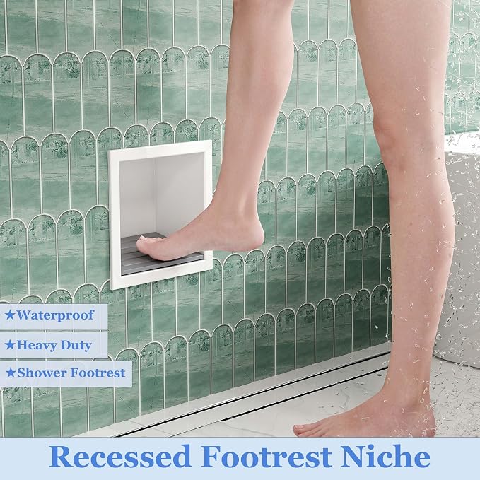 Neodrain Shower Foot Rest for Shaving Legs, 304 Stainless Steel Shower Niche, Recessed Shower Step for Shaving Legs,Niche for Shower Wall, Bathroom Foot Rest (White, 6.7" x 6")