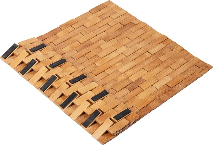 Mind Reader Bath Mat, Shower Mat, Bathtub Mat, Bathroom Accessory, Wood, Rayon from Bamboo, 23.5"L x 16.5"W x 0.4"H, Brown