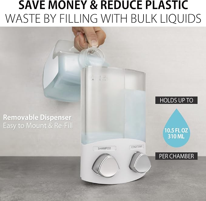 Better Living Products, White 76254-1 Euro Series 2-Chamber Soap and Shower Dispenser