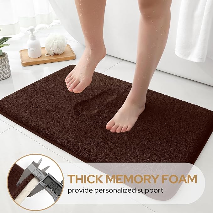 HOMEIDEAS 3 Piece Bathroom Rugs Set, Brown 17"x24"+20"x32"+20"x24" | Memory Foam, Ultra Soft, Super Absorbent Bath Mats, Non Slip Backing, U Shaped Toilet Rug for Bathroom, Tub and Shower