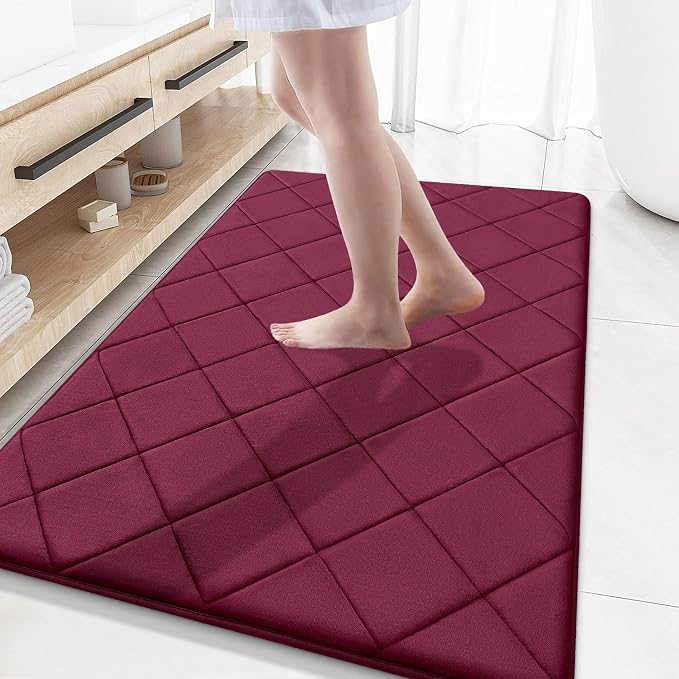 OLANLY Memory Foam Bath Mat 59x34, Ultra Soft and Absorbent Bathroom Rugs | Burgundy, Quick Dry, Machine Washable Shower Bath Rugs, Comfortable Bath Carpet for Bathroom Floor, Tub and Shower