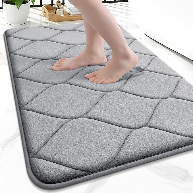 Smiry Memory Foam Bath Mat 24x16, Ultra Soft Absorbent Bathroom Rugs | Grey, Plush Quick Dry and Machine Washable Cushion Bath Mats for Bathroom, Shower, Tub & Home Decor