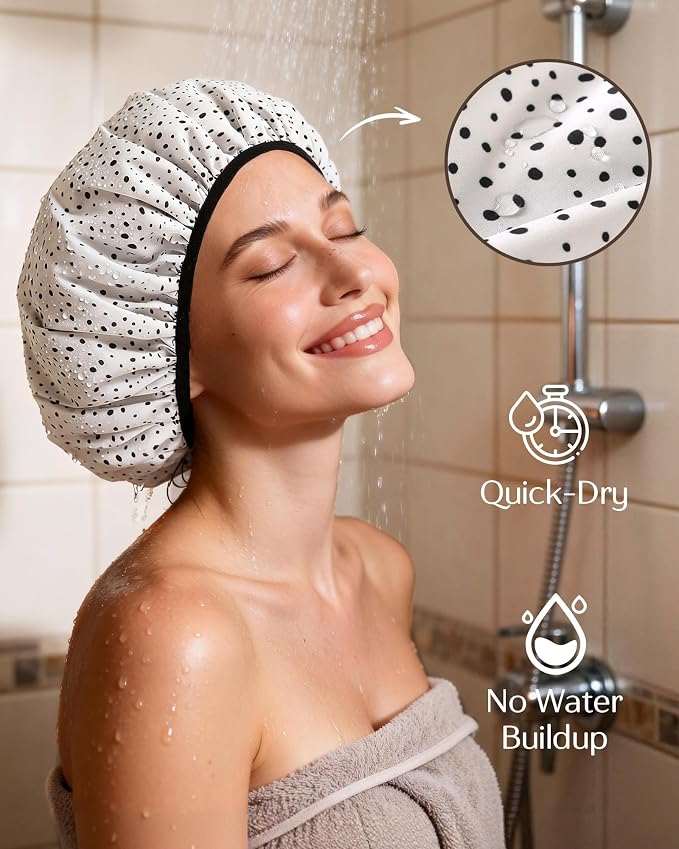 Yanibest Frizz Free Satin Lined Shower Cap with Soft Elastic Band | Frizz Free & Large Durable Bath Cap with Soft Elastic Band, Luxury Hair Protection Caps, Nylon Shower Hair Cap