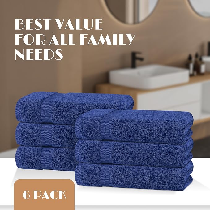White Classic Wealuxe Navy Blue Bath Towels 24x50 Inch, Cotton Towel Set for Bathroom, Hotel, Gym, Spa, Soft Extra Absorbent Quick Dry 12 Pack