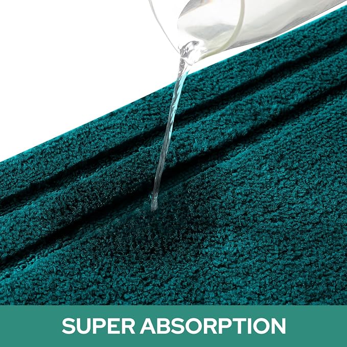 HOMEIDEAS Atlantic Blue Bathroom Rugs Set of 3, Non Slip Bath Runners | Super Absorbent, Plush Microfiber, Machine Washable, Stain Resistant, Easy Care, Perfect for Modern Bathroom Decor