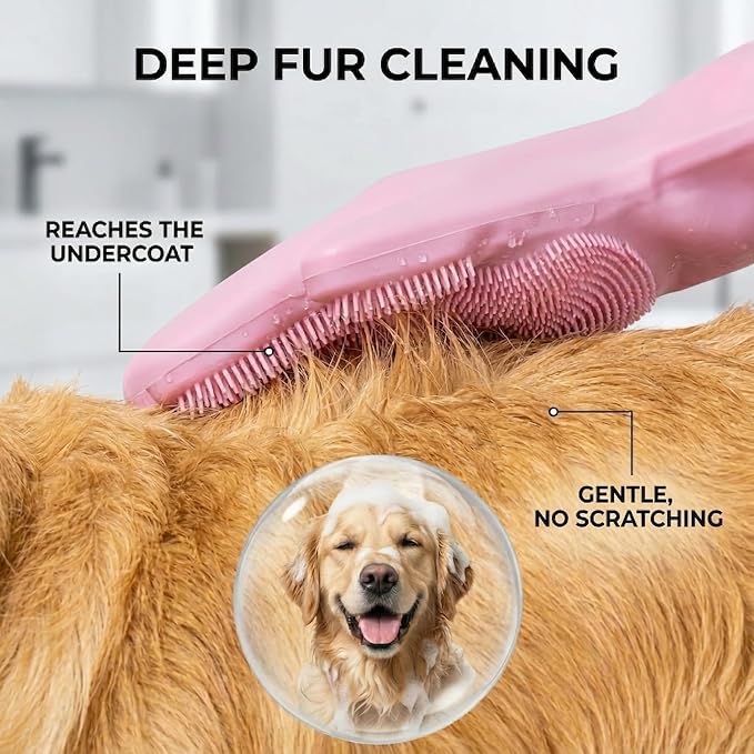 NVNAN Dog Bath Gloves for Washing, Pet Grooming Gloves with Shampoo Brush, Dog Bath Brush for Dogs and Cats, Essential Dog Bath Supplies (1 Pair, Pink)