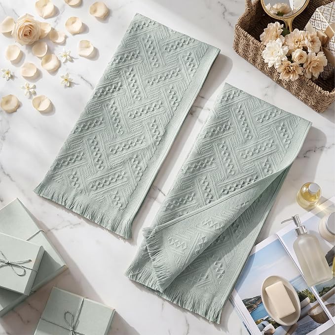 HunnmingRe 16 Pack Boho Hand Towel for Kitchen,Mint Green | 14x30 Inch, 100% Turkish Cotton, Summer Boho Decorative ,Towel Waffle ,Farmhouse Decor ,Absorbent Soft ,Guest Gift