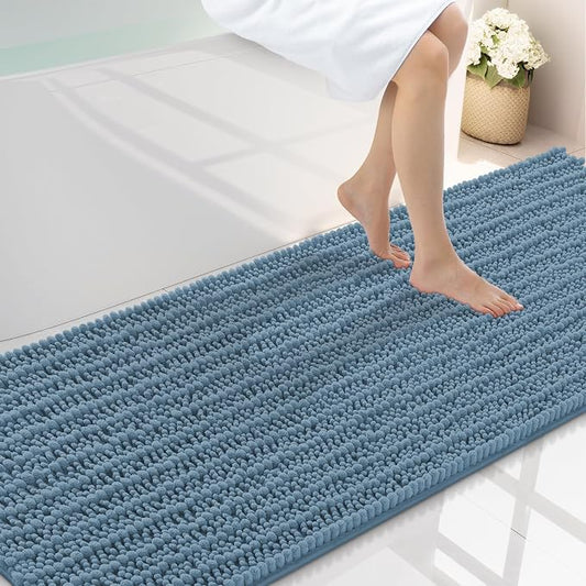 Smiry Bathroom Rugs 70X24, Extra Soft Rubber Backing Chenille Bath Mats | Grayish Blue Machine Washable Non Slip Quick Dry Bath Mats for Bathroom Floor, Tub, Shower, Home Decor Accessories