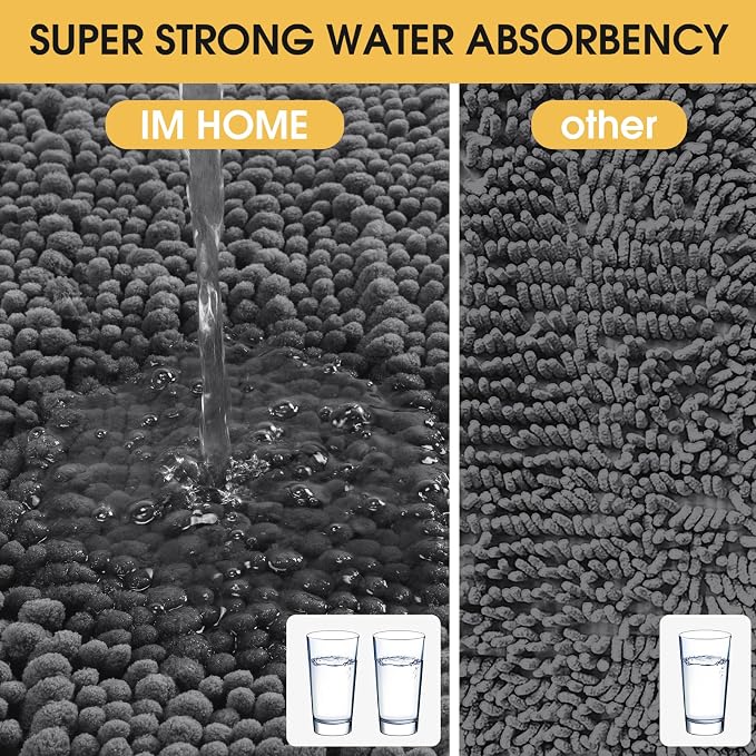 ACCUMTEK Upgrade Luxury Grey Bathroom Rug Mat Gray 59"x24", Ultra Soft Thick Absorbent Bath Mats, Non Slip Chenille Toilet Mat for Bathroom, Bedroom, Kitchen, Shower, Tub, Charcoal