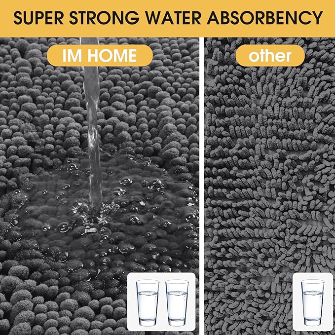 ACCUMTEK Upgrade Luxury Grey Toilet Bathroom Rug Mat 24" x 20" Contour Rug, Ultra Soft Thick Absorbent Bath Mats, Non Slip Chenille Toilet Mat for Bathroom, Bedroom, Kitchen, Shower, Tub, Charcoal