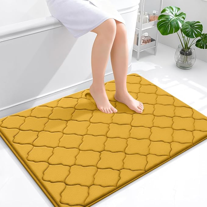 OLANLY Memory Foam Bath Mat Rug 40x32, Ultra Soft Bathroom Rugs, Yellow | Thick Absorbent Carpet, Non-Slip Backing, Machine Washable, for Bathroom Floor, Tub, Shower and Home Decor Accessories