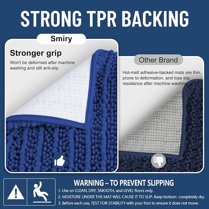 Smiry Bathroom Rugs 36X24, Extra Soft Rubber Backing Chenille Bath Mats | Royal Blue Machine Washable Non Slip Quick Dry Bath Mats for Bathroom Floor, Tub, Shower, Home Decor Accessories