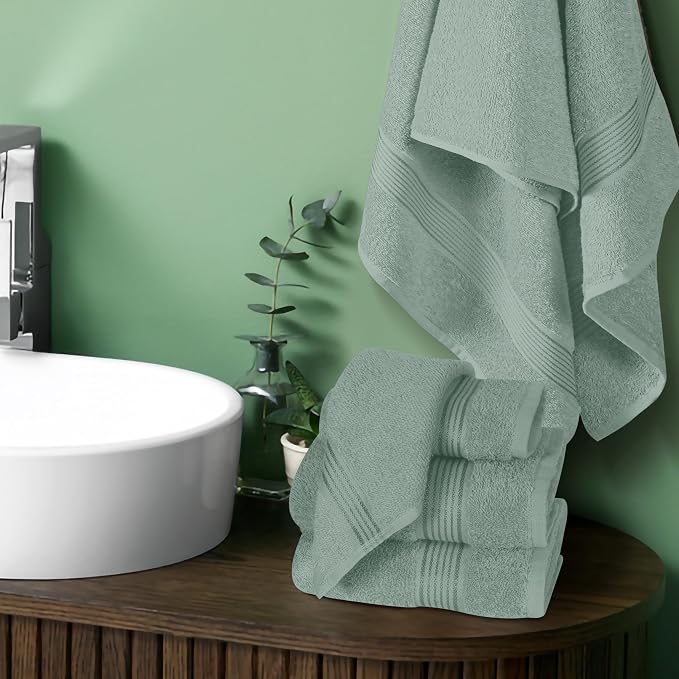 Ultra Soft 6 Pack Cotton Towel Set, Contains 2 Bath Towels 28x55 inch, 2 Hand Towels 16x24 inch & 2 Wash Coths 12x12 inch, Ideal Everyday use, Compact & Lightweight - Jade