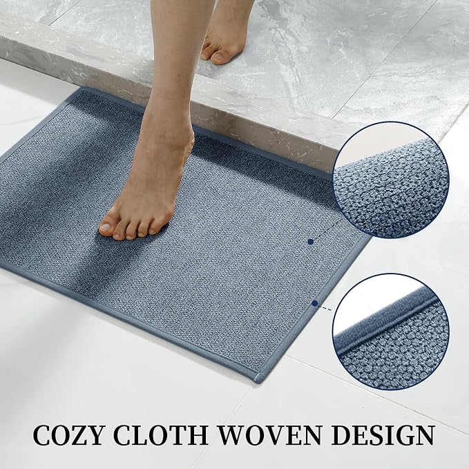 Navy Blue Bathroom Rugs Sets 2 Piece, Quick Dry Thin Bath Mat, Non Slip Absorbent Machine Washable, Bath Runner Rug for Bathtub Sink Home Decor (17"x24" + 17"x47")
