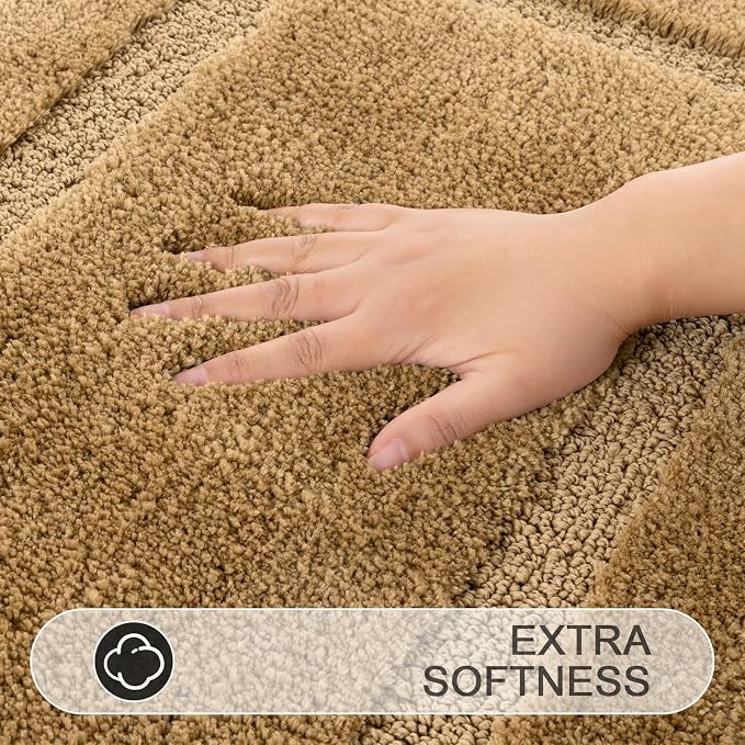 SHACOS Microfiber Bathroom Rugs Set of 3 with Toilet Lid Cover Non Slip | Washable Bath Mat Absorbent Bathroom Carpet 16"x24"+U Shape Toilet Rug 20"x24"+Toilet Lid Cover 19"x21", Mustard