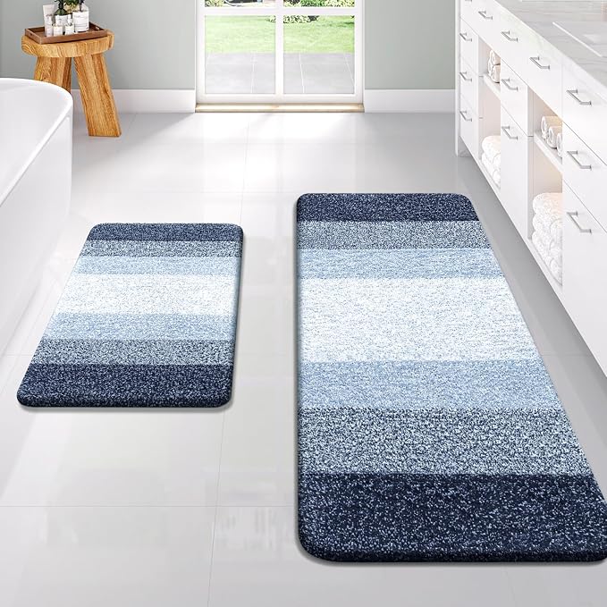 OLANLY Bathroom Runner Rug 59x24, Extra Soft Absorbent Microfiber Bath Rugs | Navy Blue, Non-Slip Quick-Drying Rubber Backing, Washable Long Bath Mat for Floor, Tub and Shower, Home Decor