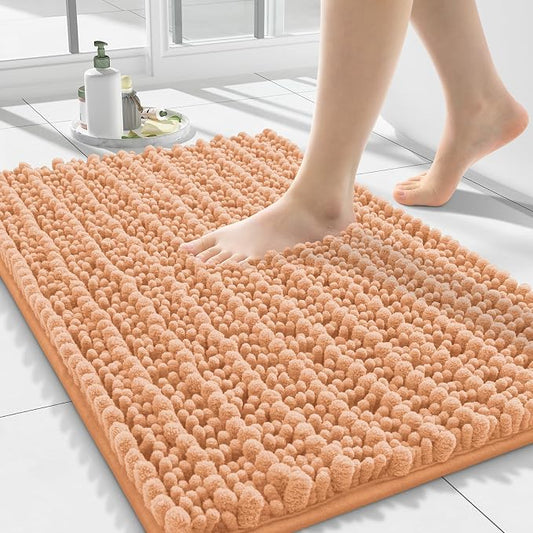 Smiry Bathroom Rugs 24X16, Extra Soft Rubber Backing Chenille Bath Mats | Peach Machine Washable Non Slip Quick Dry Bath Mats for Bathroom Floor, Tub, Shower, Home Decor Accessories