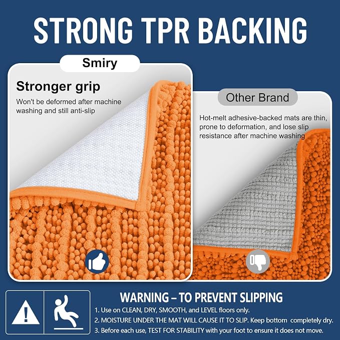 Smiry Bathroom Rugs 36X24, Extra Soft Rubber Backing Chenille Bath Mats | Orange Machine Washable Non Slip Quick Dry Bath Mats for Bathroom Floor, Tub, Shower, Home Decor Accessories