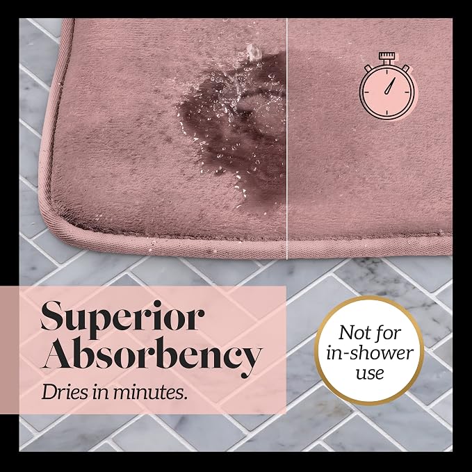 Memory Foam Bath Mat Non Slip Absorbent Super Cozy Velvet Bathroom Rug Carpet (20 inches X 32 inches, Mauve)
